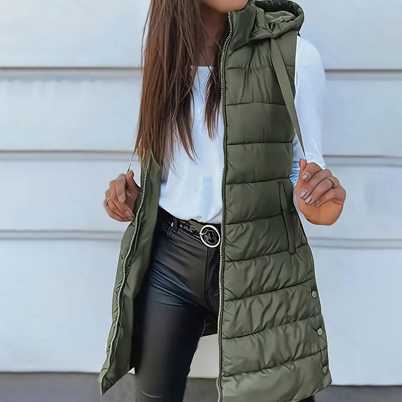 Vesira — Women's Long Zip-Up Puffer Vest with Lightweight Insulation