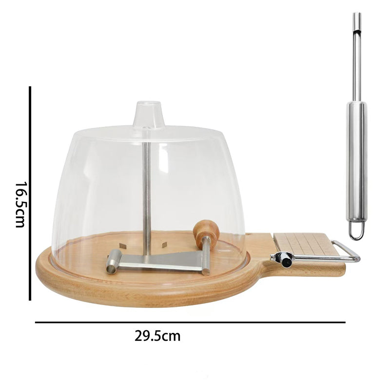 Velino Rotary Cheese Shaver — Ręczny nóż do sera ze stali nierdzewnej z drewnianą podstawą